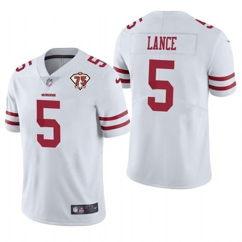 Men's San Francisco 49ers #5 Trey Lance 2021 NFL Draft White 75th Anniversary Vapor Untouchable Stitched NFL Jersey